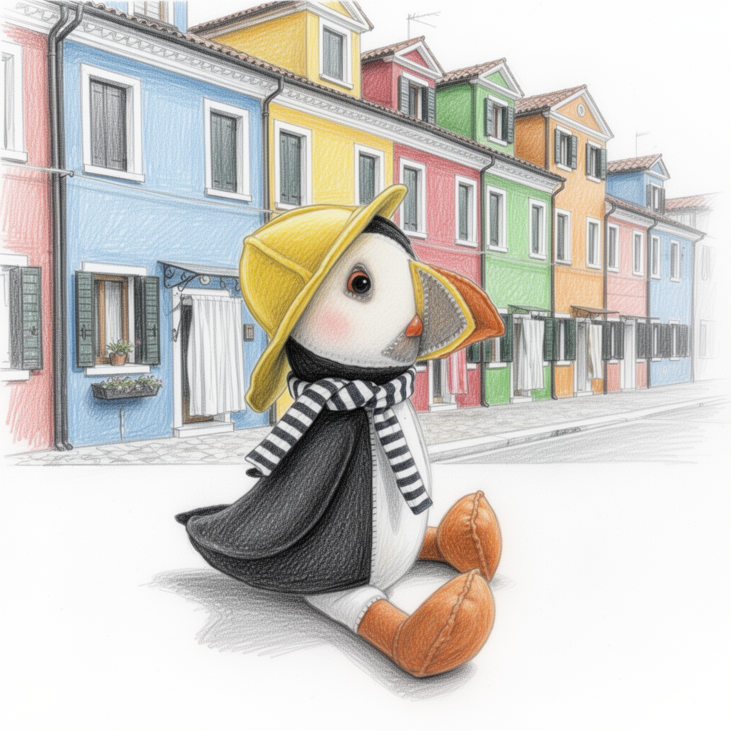 PUFFIN SEWING KIT Decor Ornament 8" - Coastal Collection (Yellow Hat, Scarf, Fish