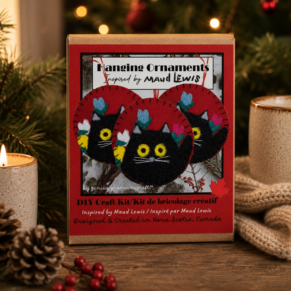 DIY Felt Maud Lewis inspired Three Black Cats Ornaments Sewing Kit
