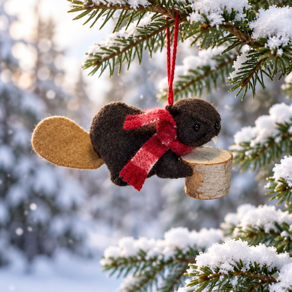Felt Beaver Sewing Kit with Wooden Log