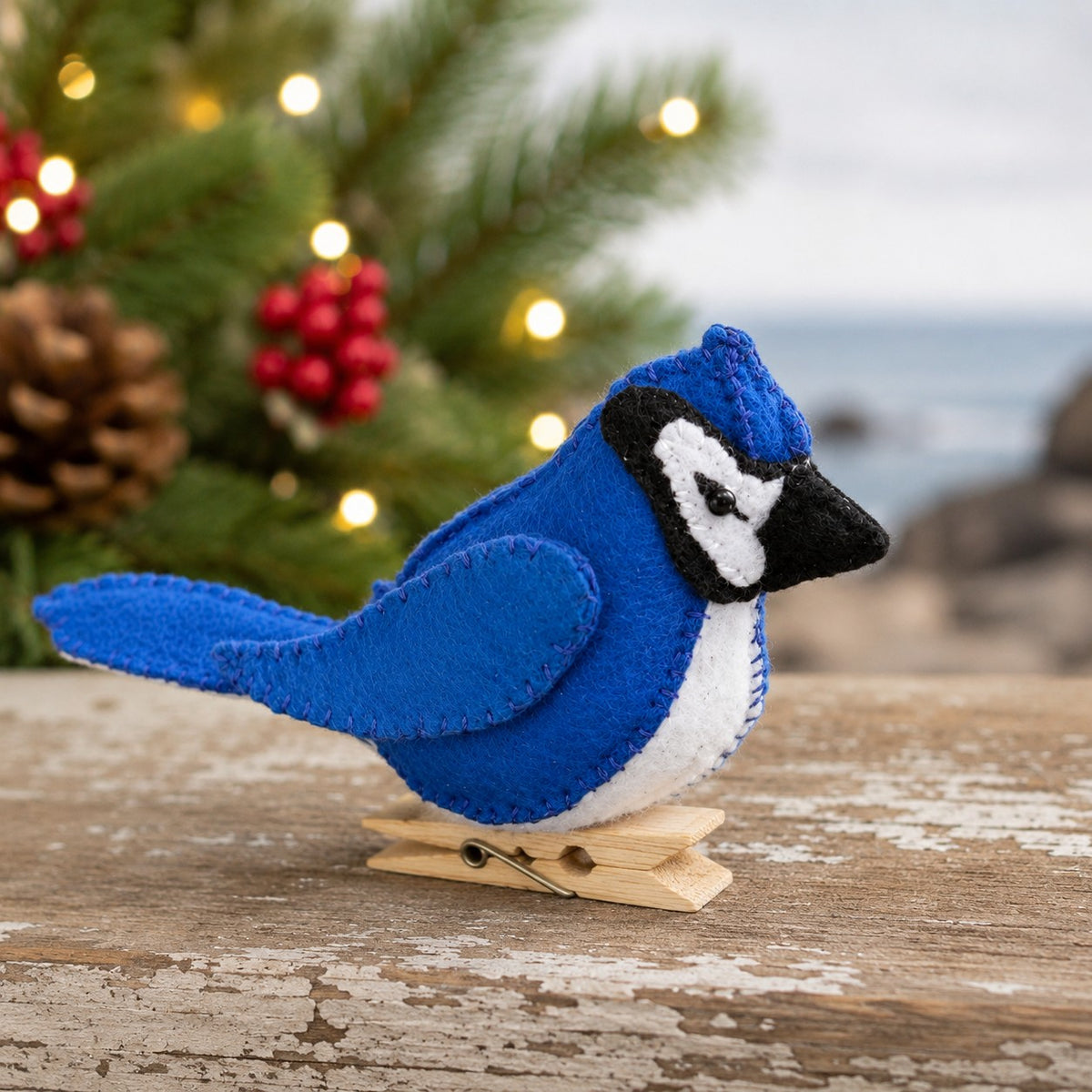 DIY Blue Jay Ornament Sewing Kits - Postcard Kit Ornament