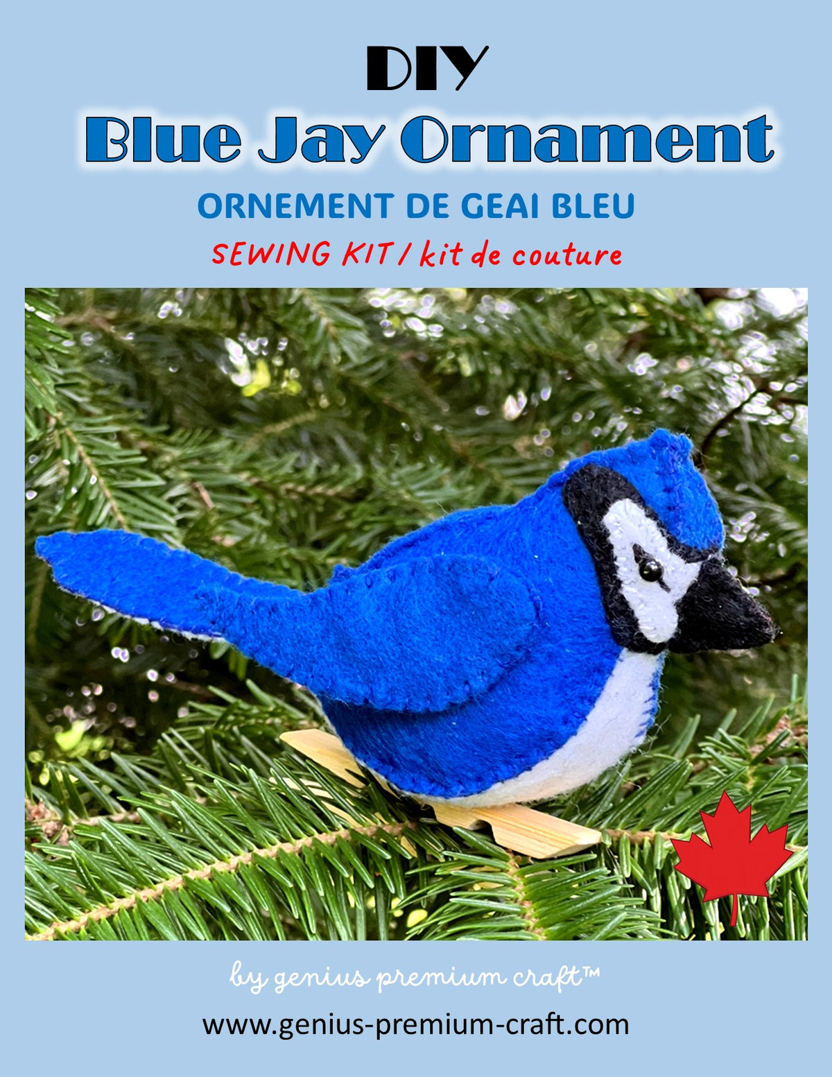 DIY Blue Jay Ornament Sewing Kits - Postcard Kit Ornament