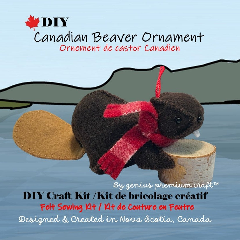 Felt Beaver Sewing Kit with Wooden Log