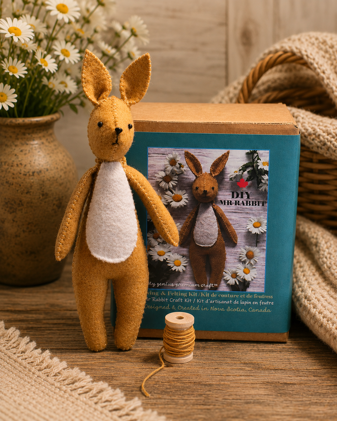 Felt Rabbit Sewing & Felting Kit – Pilot Hat Edition Option
