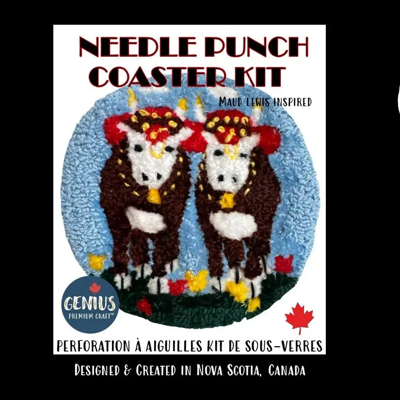 DIY Needle Punch Coaster Kit - Maud Lewis inspired Oxen
