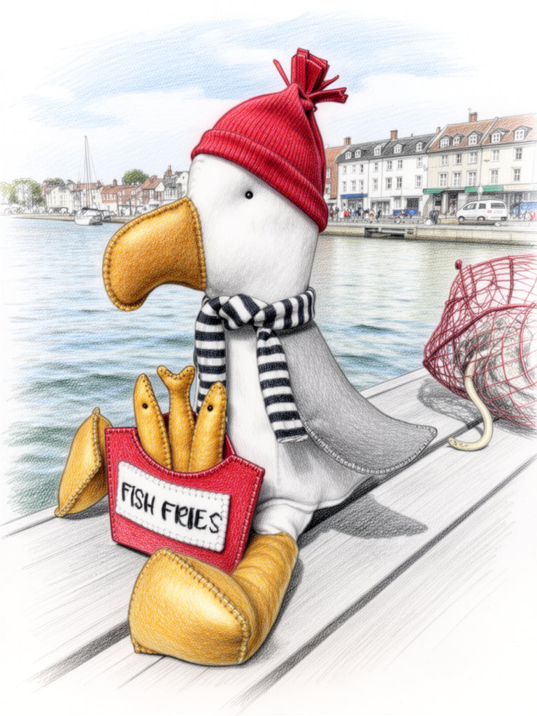 DIY Kit Greeting Card Seagull with Fish Fries (4.25" x 5.5")