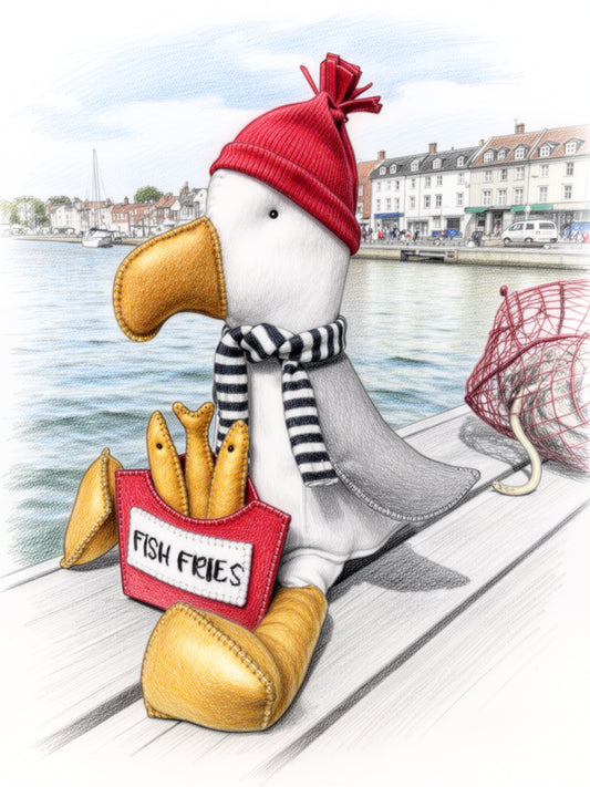 DIY Kit Greeting Card Seagull with Fish Fries (4.25" x 5.5")