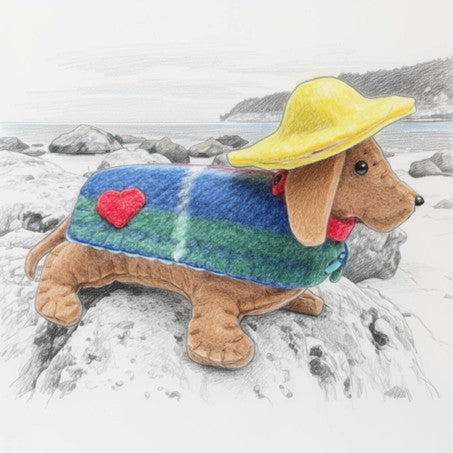 Felt Dachshund Sewing Kit with Sou'wester Hat and Coat