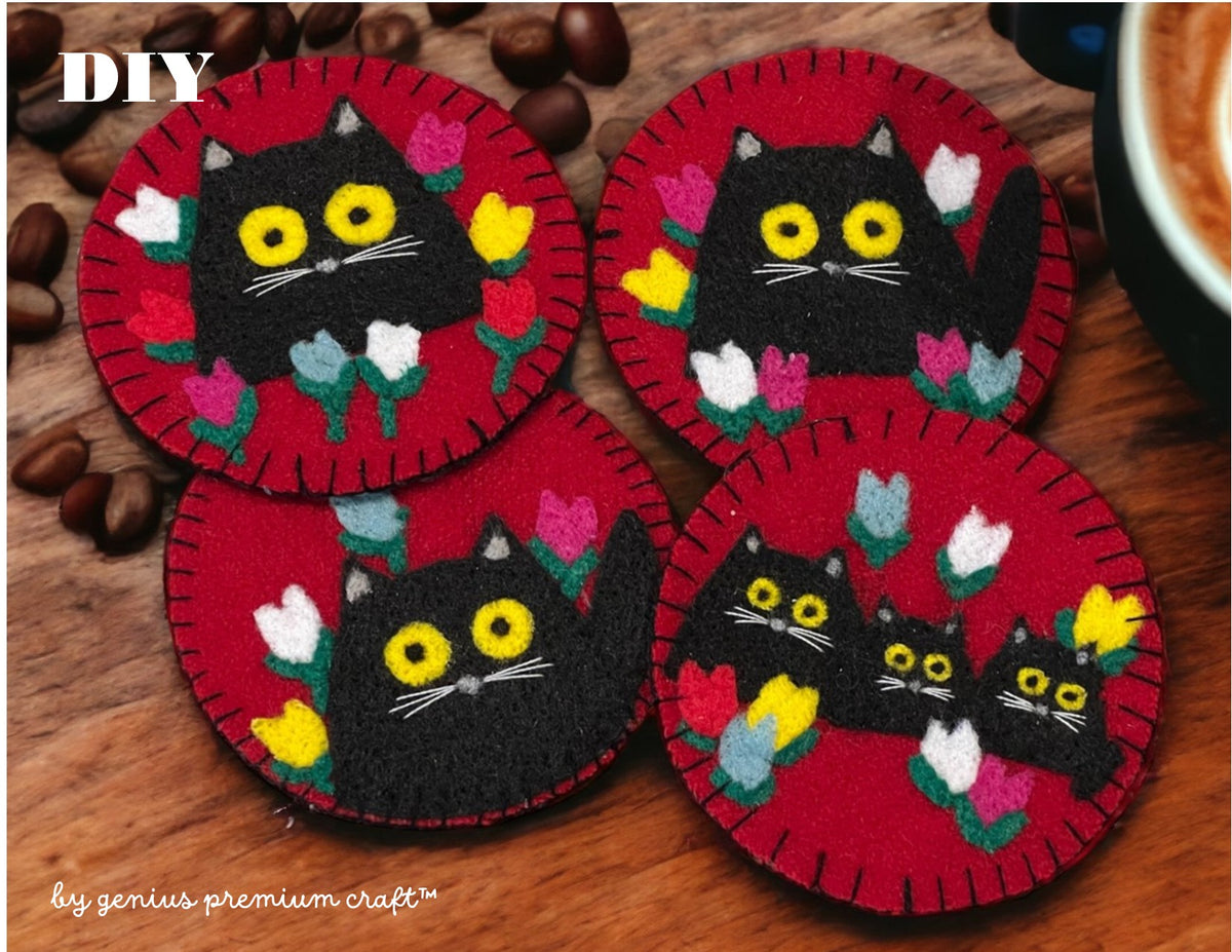 Maud Lewis Black Cat Coaster Kit  (Set of 4 Coasters)