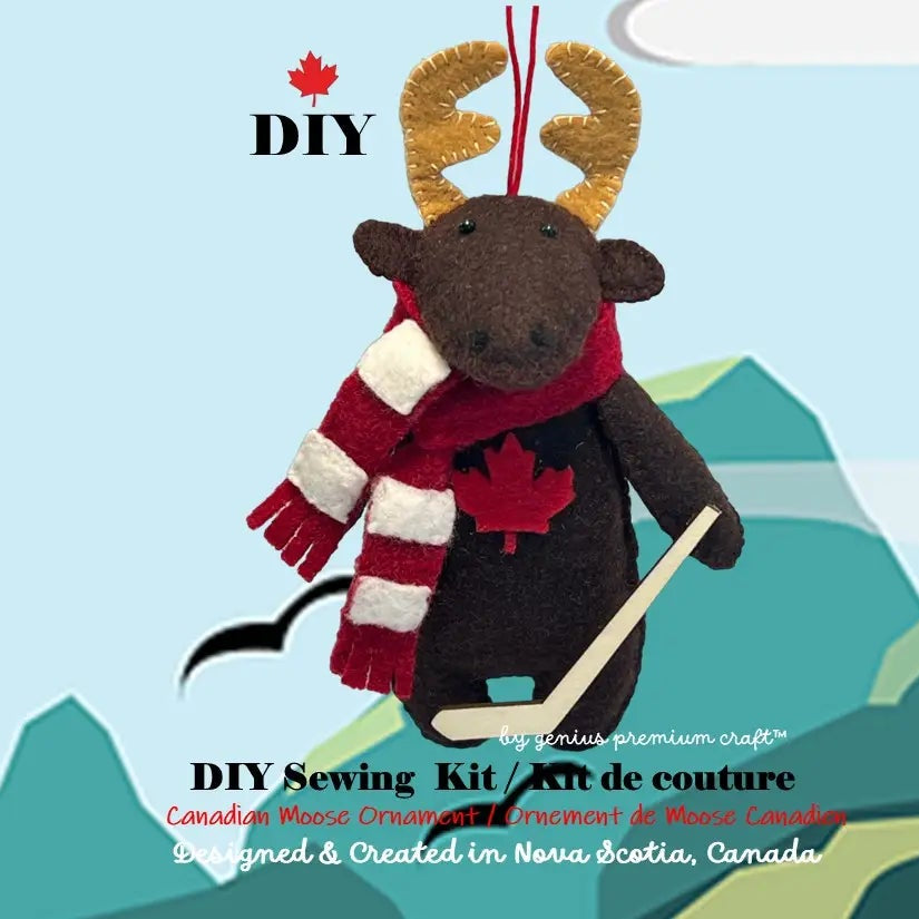 Felt Moose Sewing Kit with Wooden Hockey Stick - NEW Felt & Sew