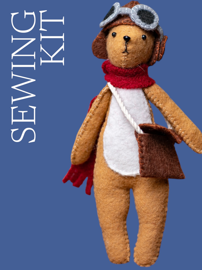 Felt Rabbit Sewing & Felting Kit – Pilot Hat Edition Option