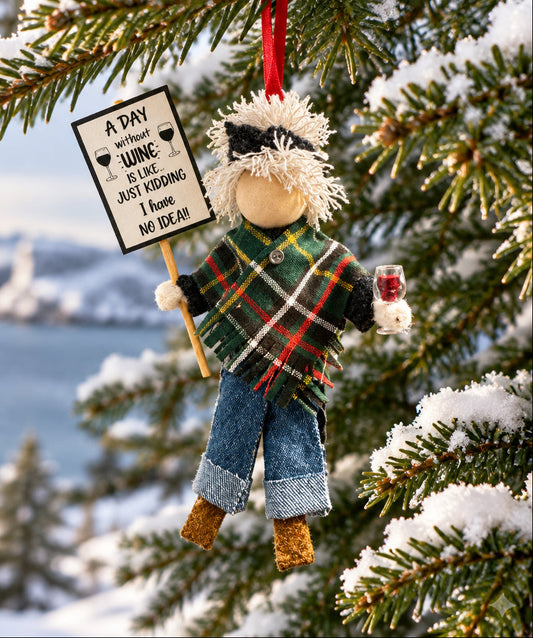 DIY "Girlfriend" Ornament - Newfoundland Tartan with Sign and Wine