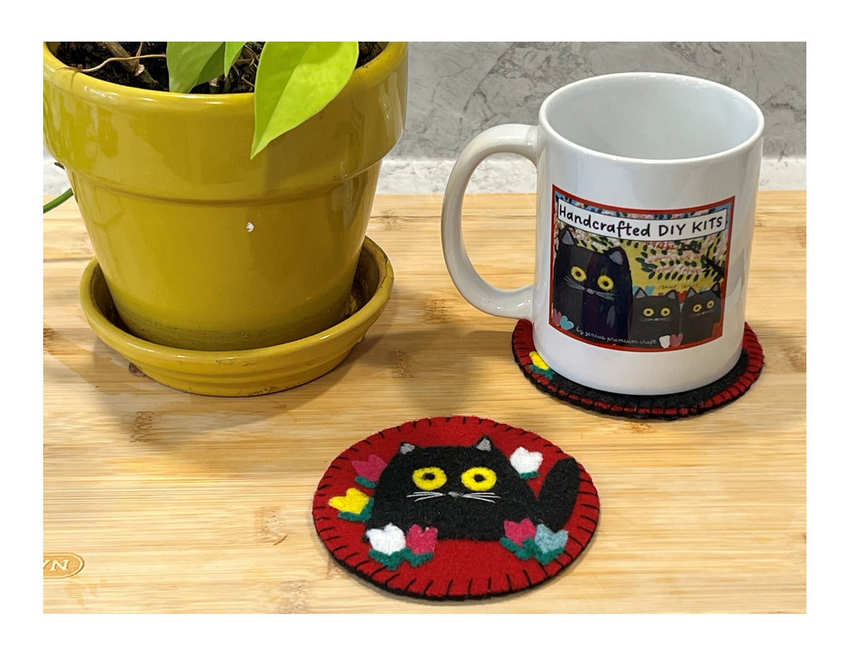 Maud Lewis Black Cat Coaster Kit  (Set of 4 Coasters)