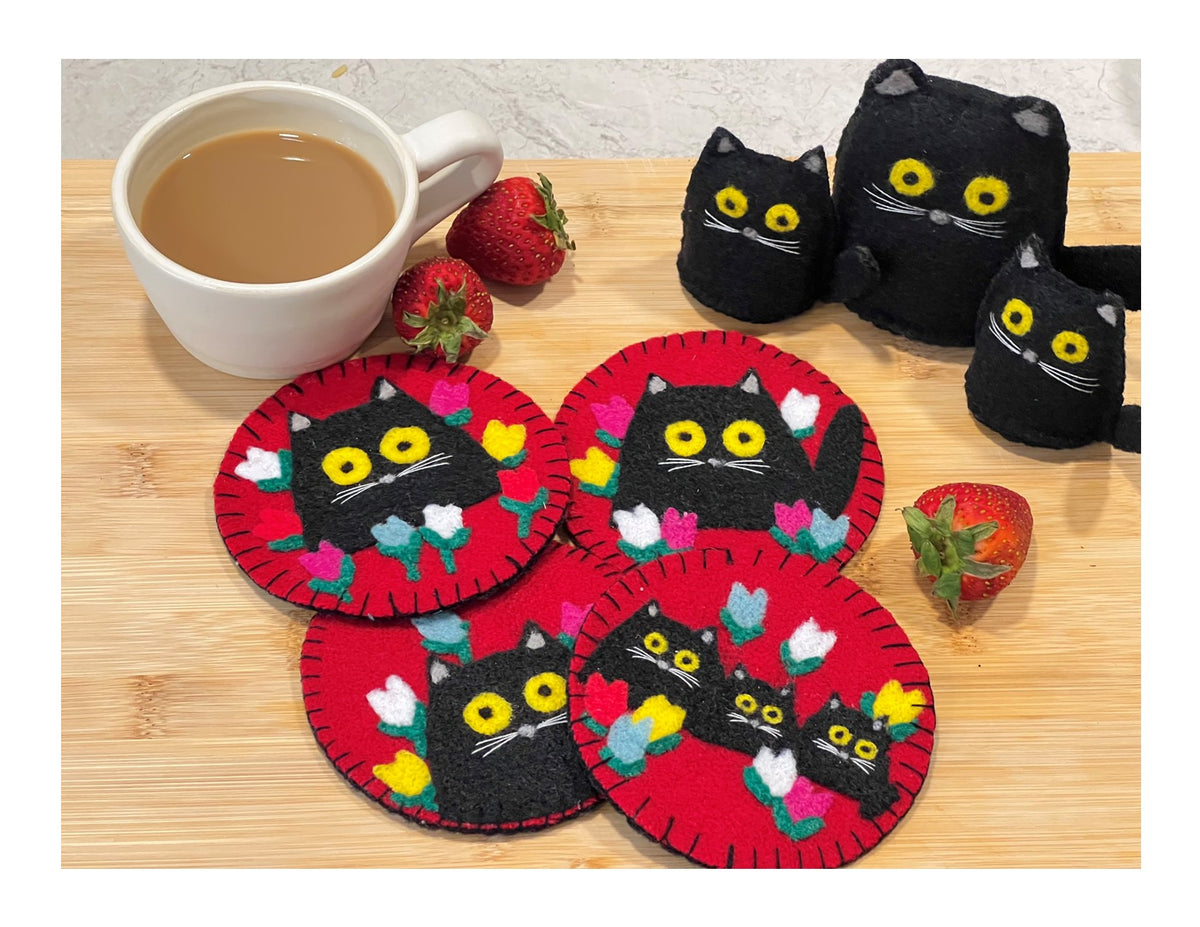 Maud Lewis Black Cat Coaster Kit  (Set of 4 Coasters)