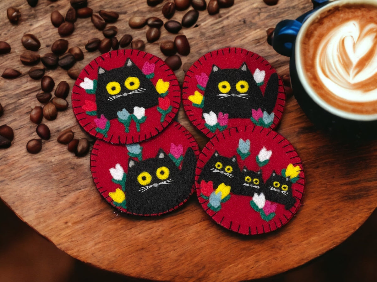 Maud Lewis Black Cat Coaster Kit  (Set of 4 Coasters)
