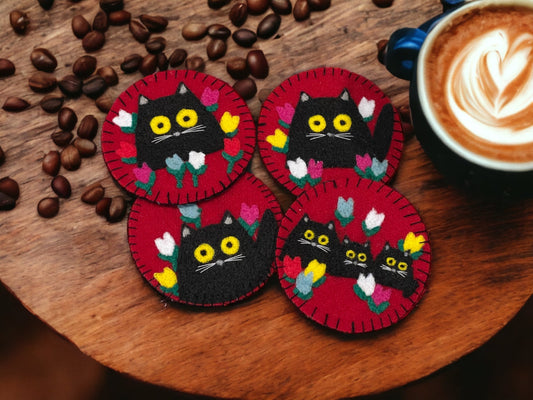 Maud Lewis Black Cat Coaster Kit  (Set of 4 Coasters)