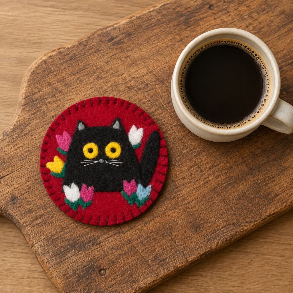 Maud Lewis Black Cat Coaster Kit  (Set of 4 Coasters)