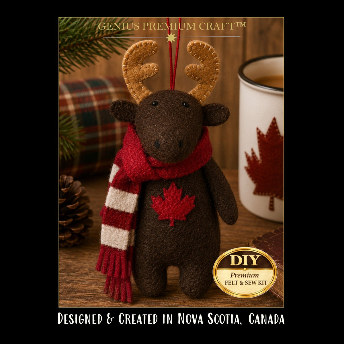 Felt Moose Sewing Kit with Wooden Hockey Stick - NEW Felt & Sew