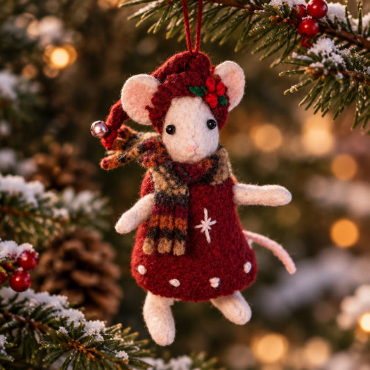 HOLIDAY MOUSE ORNAMENT - upcycled sewing kit