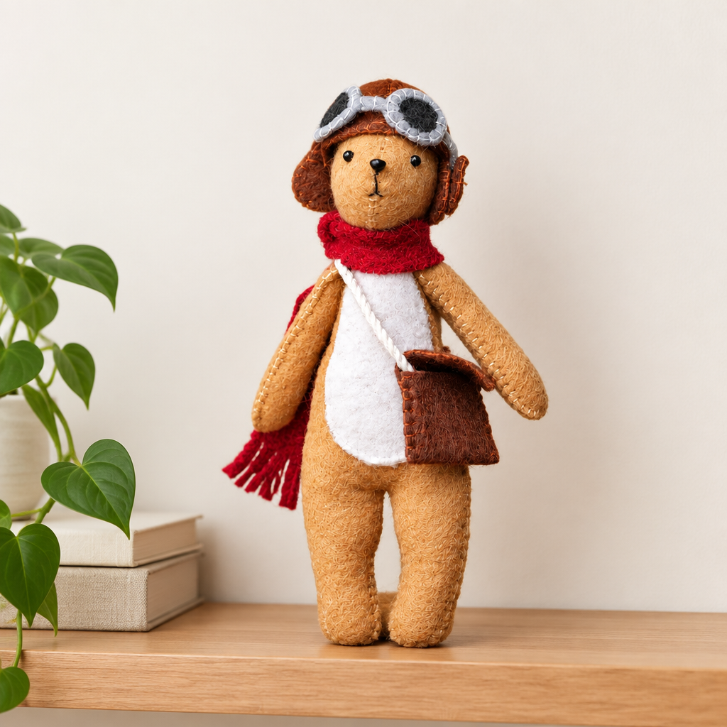 Felt Rabbit Sewing & Felting Kit – Pilot Hat Edition Option