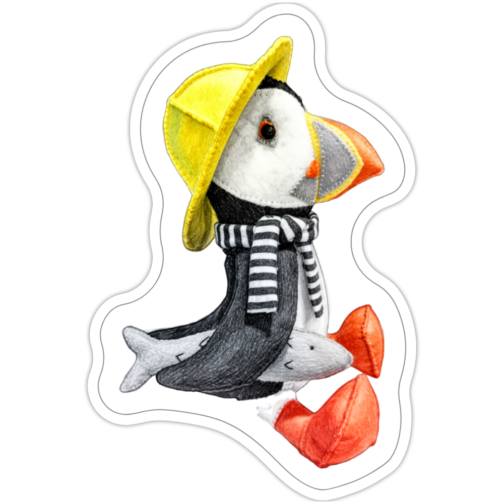 PUFFIN SEWING KIT Decor Ornament 8" - Coastal Collection (Yellow Hat, Scarf, Fish