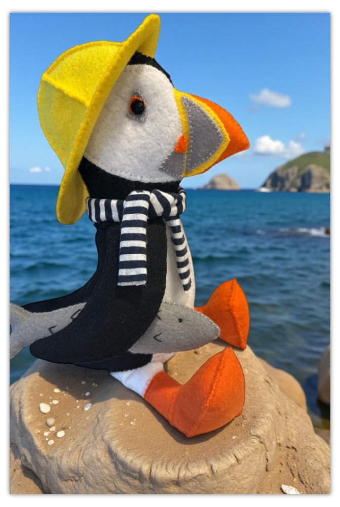 Puffin Doorstop Sewing Kit - with Sou'Wester and Fish