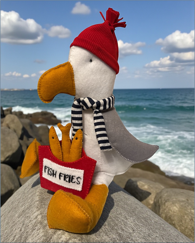 Seagull with Fish Fries - Door Stop or 8" Sewing Kit